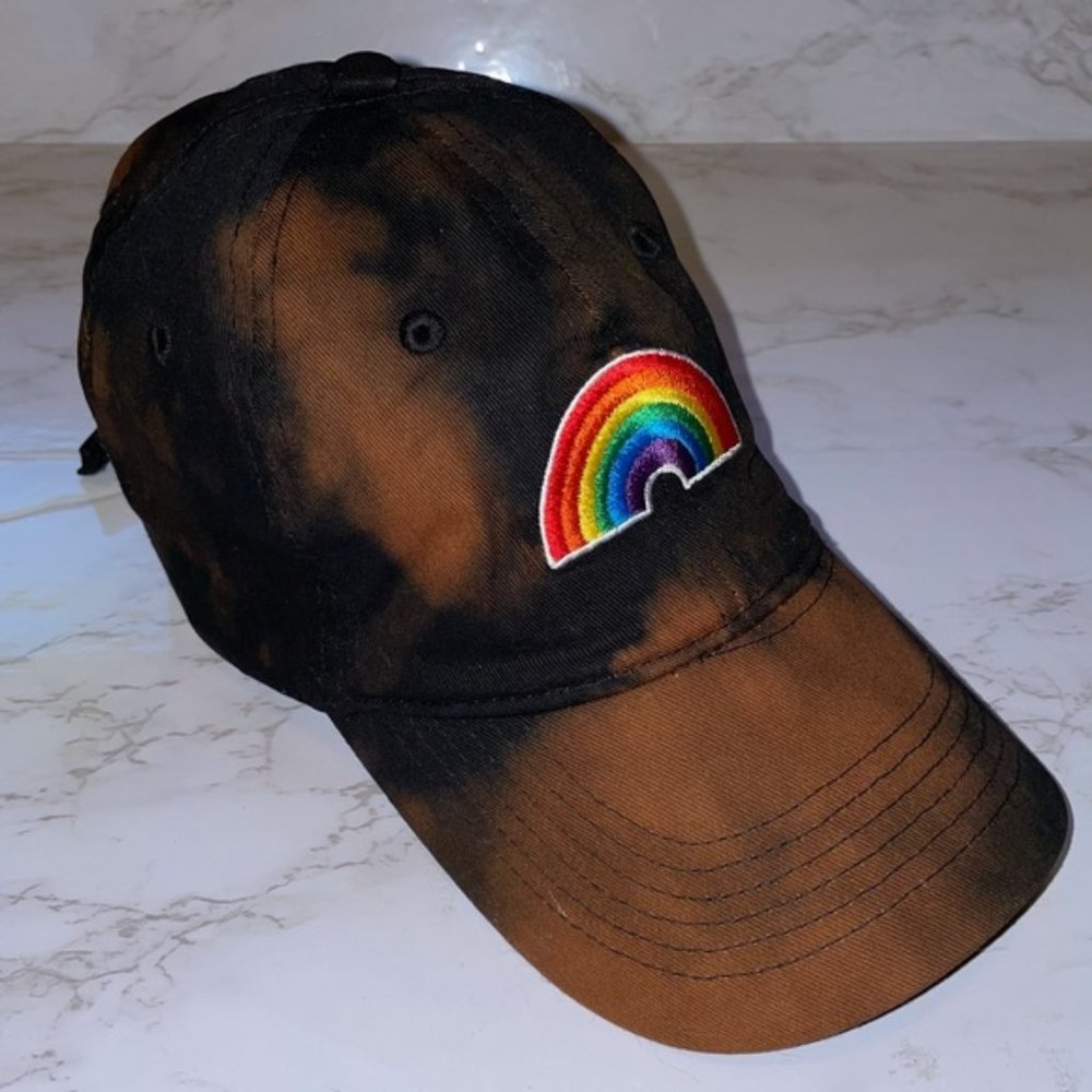 Custom tie dyed bleached rainbow pride hat